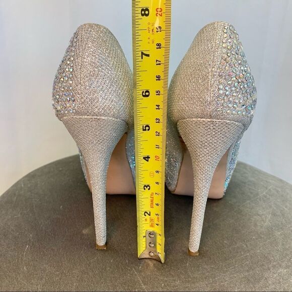 Silver with embellished iridescent Rhinestone gem platform pump High heels 8.5 - Picture 6 of 8